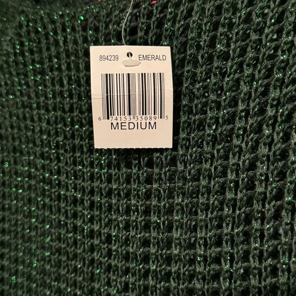 NWT SAY WHAT? Open Knit Long Sleeve Emerald Green Metallic Sweater Size Medium - Picture 4 of 4
